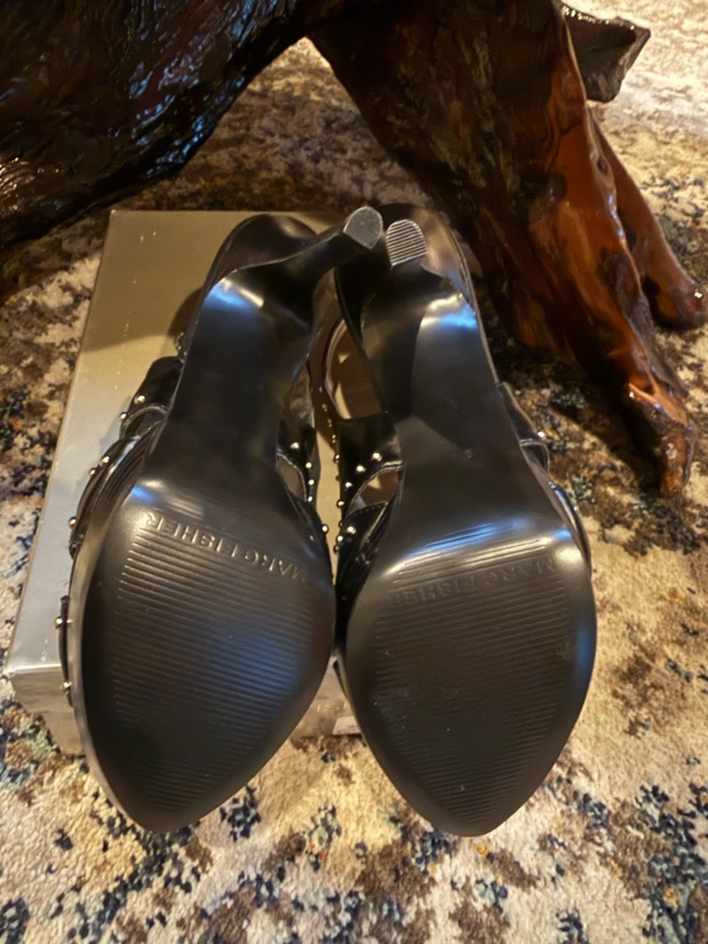 Marc Fisher Black Studded Platform Slingback Heels - Picture 5 of 10